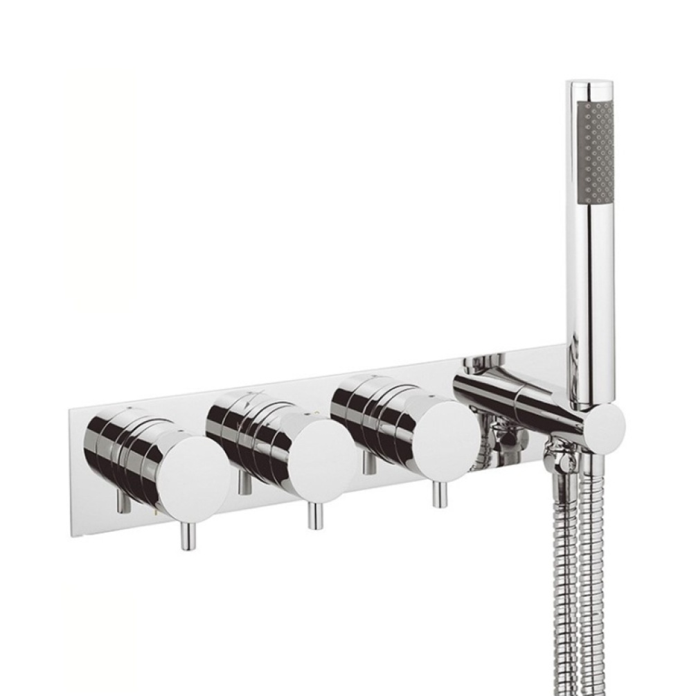 Product Cut out image of the Crosswater Kai Lever 2 Outlet 3 Handle Thermostatic Shower Valve with Handset